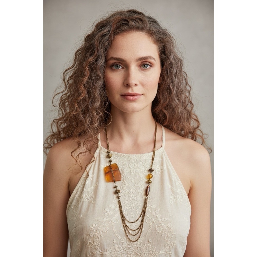 Vintage Boho Necklace Wire-Wrapped Asymmetric Pendant AGATE CHUNK BRUTALIST
